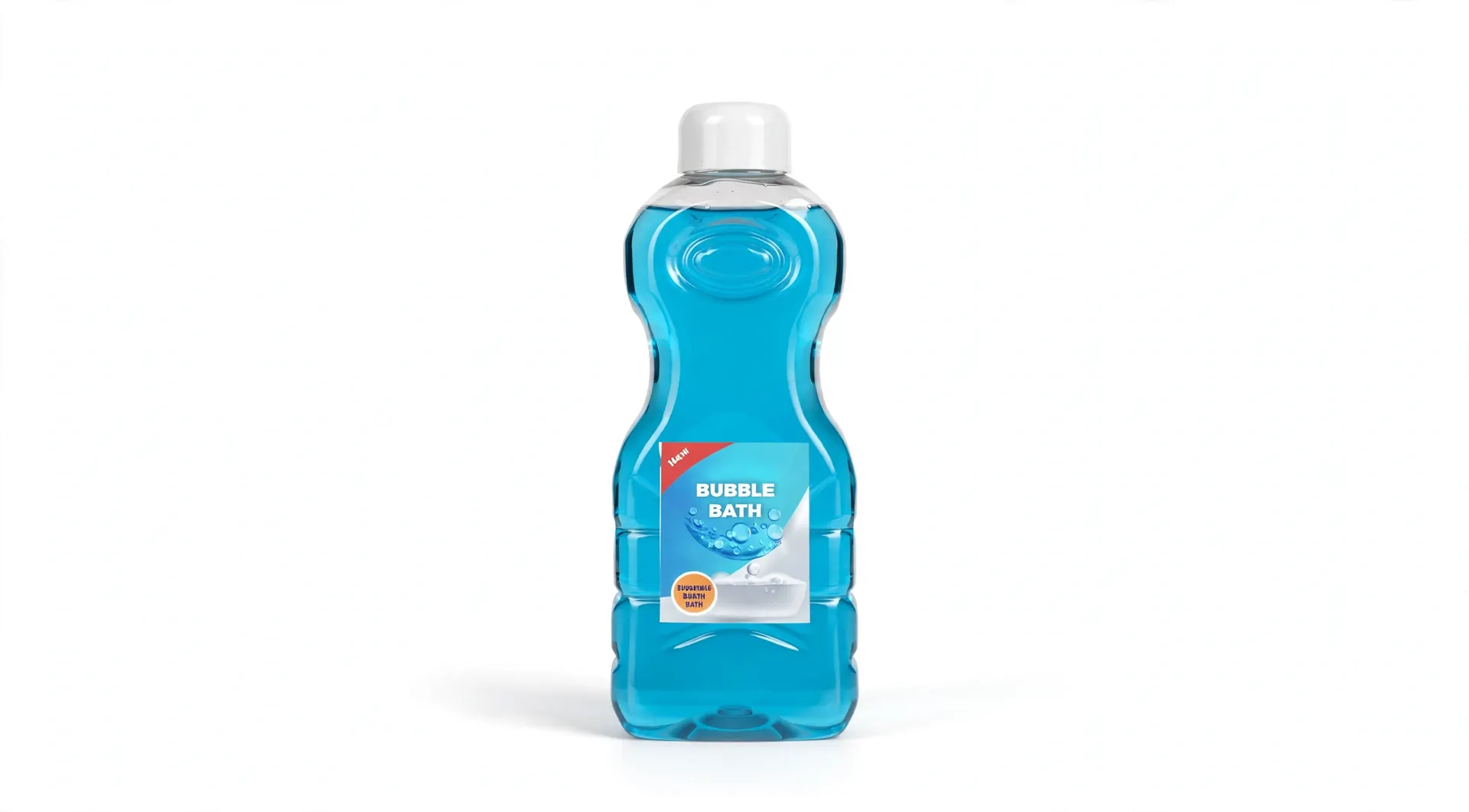 A bottle of blue bubble bath